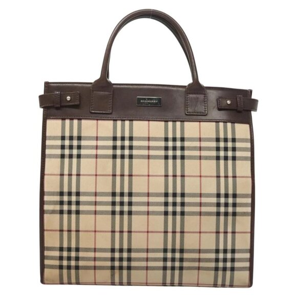 BURBERRY Nova Check Tote Bag Nylon Beige Silver Auth 126392 - Picture 2 of 16